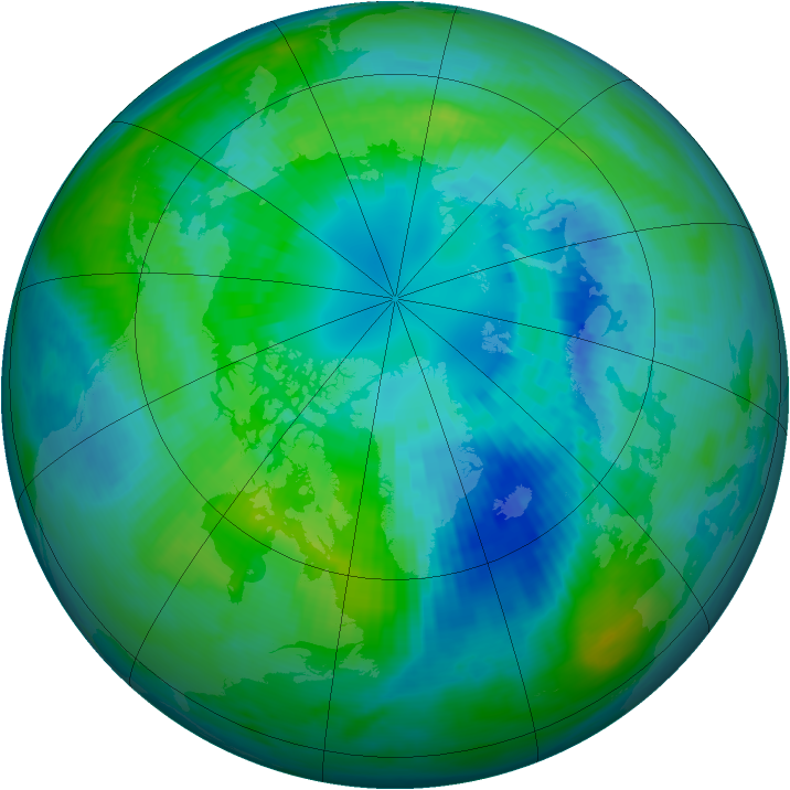Arctic ozone map for 09 October 1991